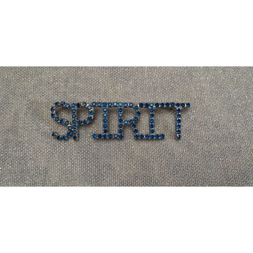 Vintage 80s Blue Rhinestone Brooch 1980s Retro "Spirit" Glam New Wave Word Pin